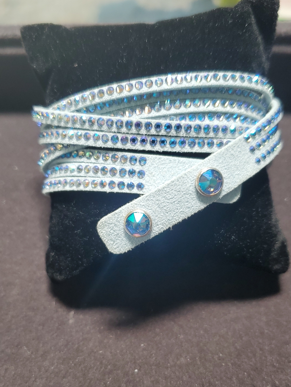 Touchstone Crystal Light Blue Multi‑Wrap Bracelet with AB Crystals